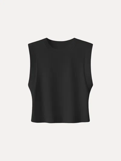 Oglmove Soft Cotton Lyocell Cropped Wide Shoulder Tank In Black