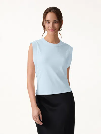 Oglmove Soft Cotton Lyocell Cropped Wide Shoulder Tank In Blue