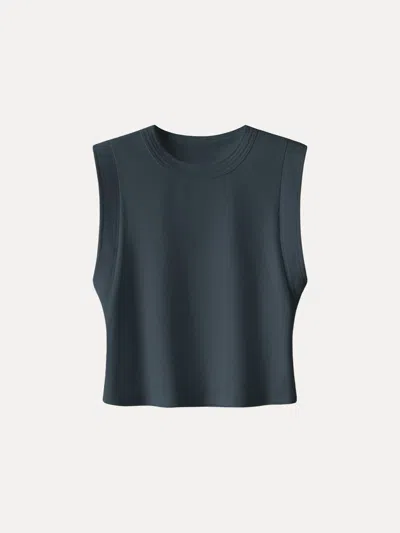 Oglmove Soft Cotton Lyocell Cropped Wide Shoulder Tank In Blue