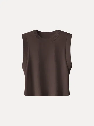 Oglmove Soft Cotton Lyocell Cropped Wide Shoulder Tank In Brown