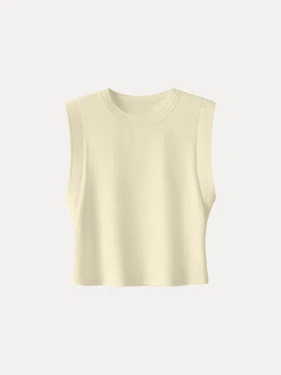 Oglmove Soft Cotton Lyocell Cropped Wide Shoulder Tank In Yellow