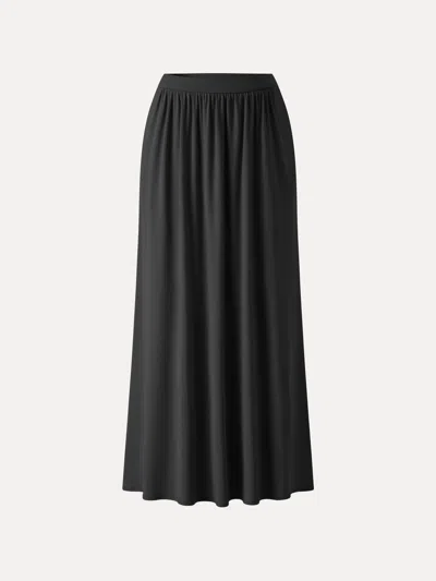 Oglmove Soft Linen Knit Gathered A-line Maxi Skirt With Pockets In Black