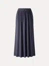 Oglmove Soft Linen Knit Gathered A-line Maxi Skirt With Pockets In Blue