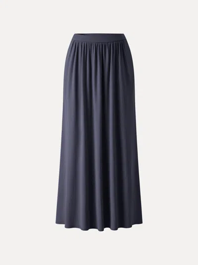 Oglmove Soft Linen Knit Gathered A-line Maxi Skirt With Pockets In Blue