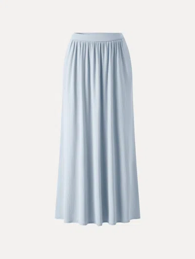 Oglmove Soft Linen Knit Gathered A-line Maxi Skirt With Pockets In Blue