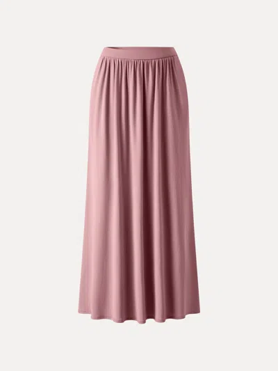 Oglmove Soft Linen Knit Gathered A-line Maxi Skirt With Pockets In Pink