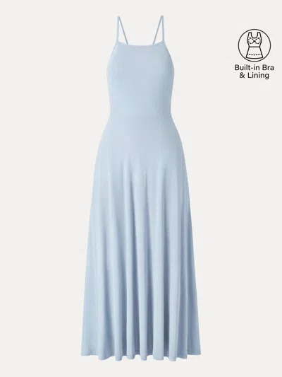 Oglmove Soft Linen Knit Spaghetti Midi Bra Dress In Blue