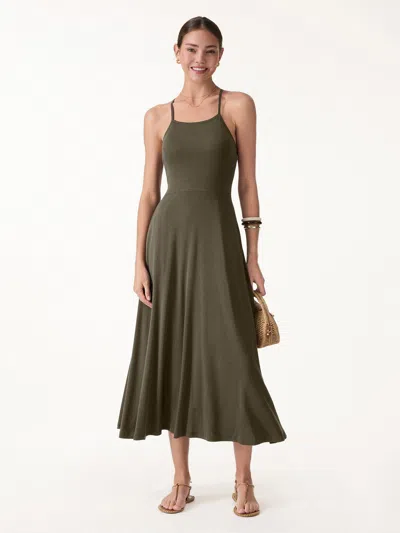 Oglmove Soft Linen Knit Spaghetti Midi Bra Dress In Green