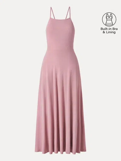 Oglmove Soft Linen Knit Spaghetti Midi Bra Dress In Pink