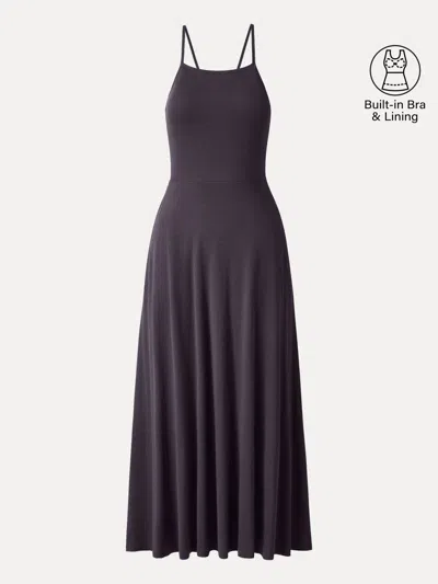 Oglmove Soft Linen Knit Spaghetti Midi Bra Dress In Purple