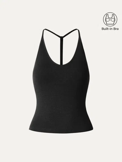 Oglmove Soft Linen Luxe V-neck T-back Airy Bra Tank In Black