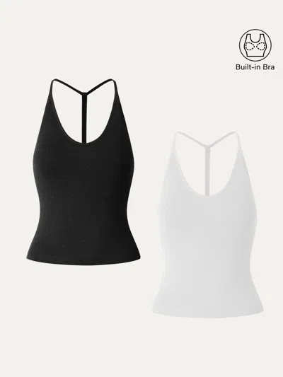 Oglmove Soft Linen Luxe V-neck T-back Airy Bra Tank In Multi