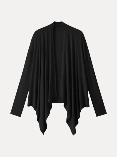 Oglmove Soft Lyocell Wool Fluid Drape Cardigan In Black