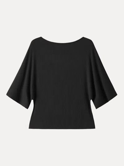 Oglmove Soft Ribbed Boatneck Relaxed Top In Black