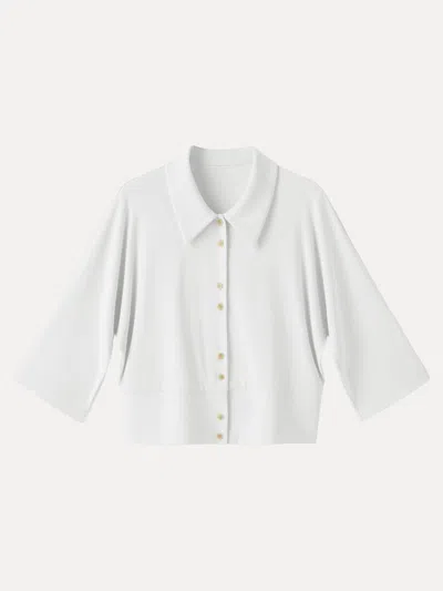 Oglmove Soft Stretch Collared Button-up Shirt Cardigan In White