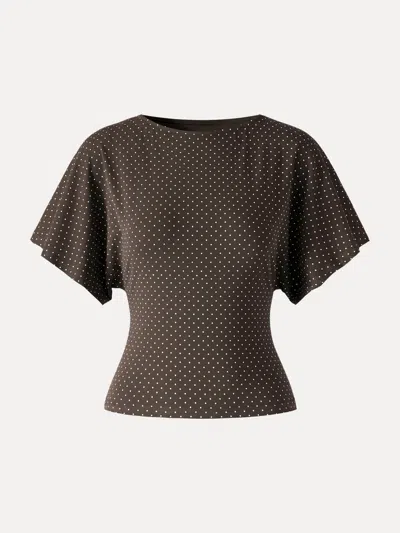 Oglmove Soft Stretch Cotton Boatneck Flutter Sleeves Polka Dot Top Limited Edition In Animal Print