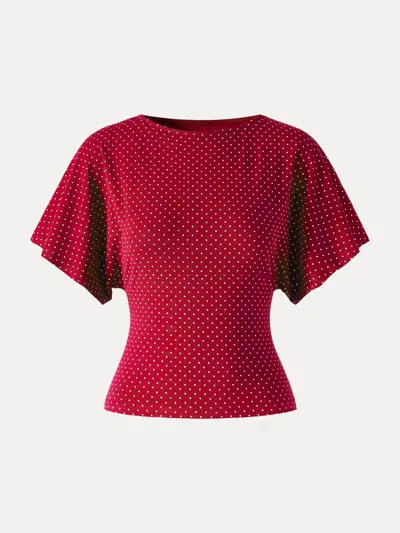 Oglmove Soft Stretch Cotton Boatneck Flutter Sleeves Polka Dot Top Limited Edition In Multi