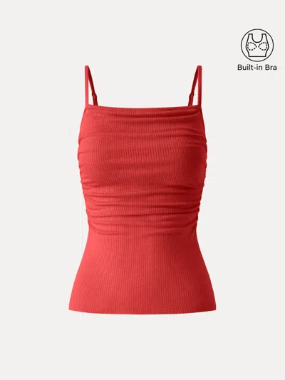 Oglmove Soft Textured Adjustable Spaghetti Bra Tank In Red