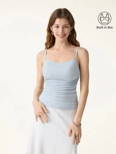Oglmove Soft Textured Adjustable Spaghetti Bra Tank In Blue