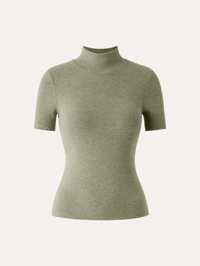 Oglmove Soft Thermal Mockneck Short Sleeve Bra Top In Heather Green