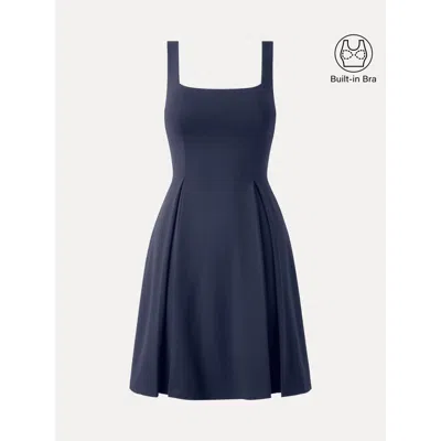 Oglmove Square Neck Fit-and-flare Mini Bra Dress In Blue