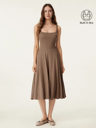 Oglmove Square Neck Flowy New Airy Bra Midi Dress