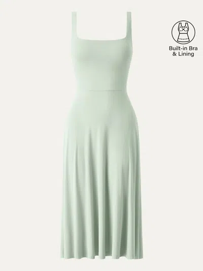 Oglmove Square Neck Flowy New Airy Bra Midi Dress
