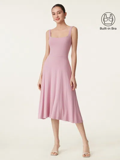 Oglmove Square Neck Flowy New Airy Bra Midi Dress In Pink