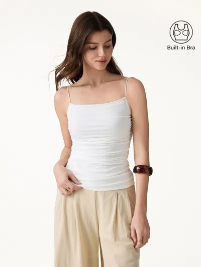 Oglmove Square Neck Ruched Spaghetti Bra Top In White