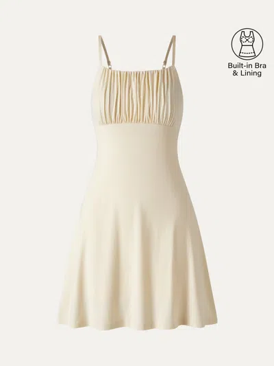 Oglmove Square Neck Ruched Spaghetti Mini Bra Dress In Afterglow