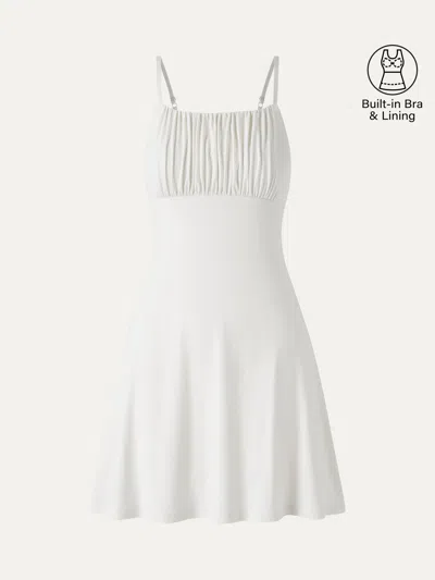 Oglmove Square Neck Ruched Spaghetti Mini Bra Dress In Pure White