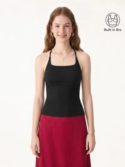 Oglmove Square Neck Spaghetti Bra Tank In Black