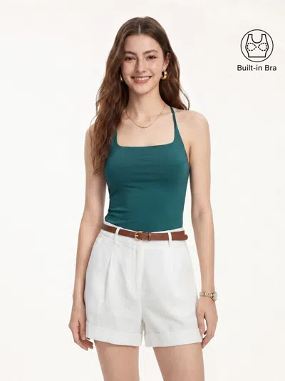 Oglmove Square Neck Spaghetti Bra Tank In Green