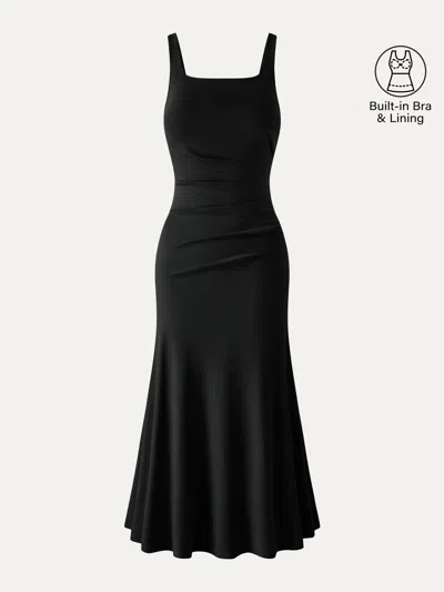 Oglmove Square Neck Tucked Open Back Bra Dress In Black