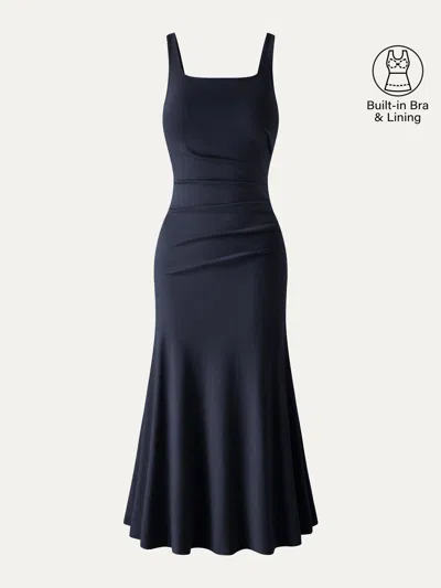 Oglmove Square Neck Tucked Open Back Bra Dress In Blue