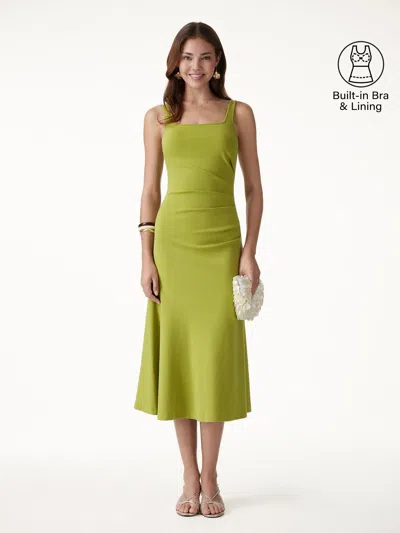 Oglmove Square Neck Tucked Open Back Bra Dress In Green