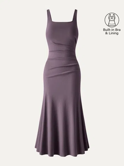 Oglmove Square Neck Tucked Open Back Bra Dress In Purple