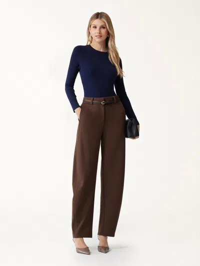 Oglmove Stretch Bamboo Mid-rise Barrel Pants With Pockets In Brown