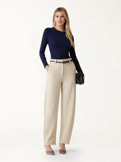 Oglmove Stretch Bamboo Mid-rise Barrel Pants With Pockets In Neutral