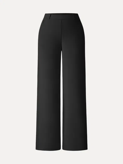 Oglmove Stretch Cotton Blend Slimming High Rise Wide Leg Pants In Black