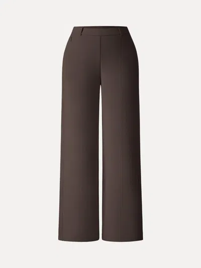 Oglmove Stretch Cotton Blend Slimming High Rise Wide Leg Pants In Cedar Brown