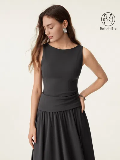 Oglmove Stretch Cotton Boatneck Bra Tank In Gray