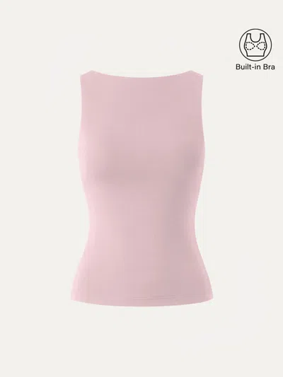 Oglmove Stretch Cotton Boatneck Bra Tank In Pink