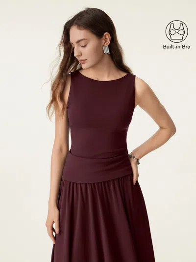 Oglmove Stretch Cotton Boatneck Bra Tank In Red