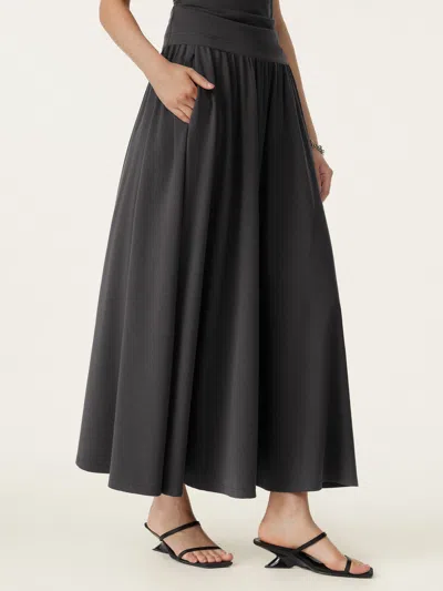 Oglmove Stretch Cotton Maxi Umbrella Skirt With Pockets In Gray