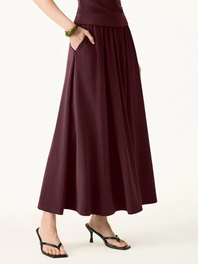 Oglmove Stretch Cotton Maxi Umbrella Skirt With Pockets In Red