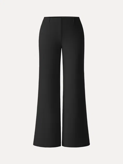 Oglmove Stretch Cotton Mid Rise Flared Wide Leg Pull-on Pants With Pockets In Black