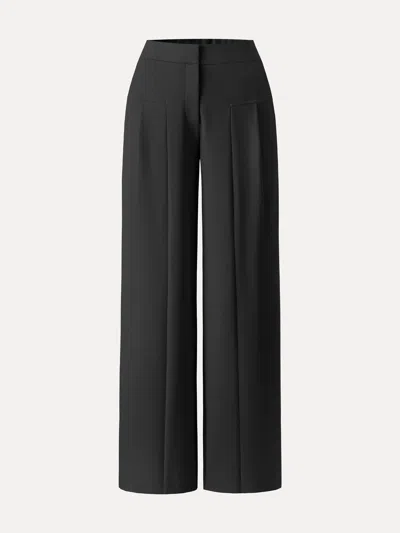 Oglmove Stretch Cotton Mid Rise Wide Leg Trouser In Black