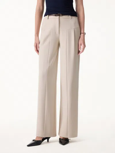 Oglmove Stretch Cotton Mid Rise Wide Leg Trouser In Neutral