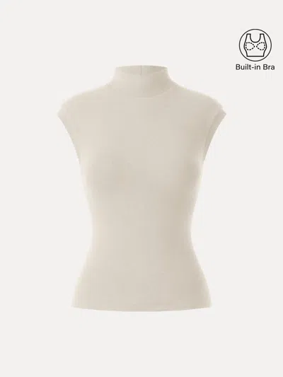 Oglmove Stretch Cotton Mock Neck Cap Sleeve Brami Top In Misty Mist